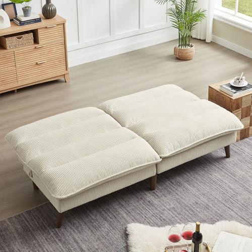 Portaforta Convertible Sofa Bed 72″ Fabric Couch with Adjustable Backrest Loveseat Recliner Sleeper Living Room Furniture futon Set for Apartment Small Space, Beige Portaforta