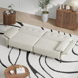COPIAE 89” Futon Sofa Bed, Comfy Futon Couch Bed with 2 Square Pillows,Convertible Sleeper Sofa with Adjustable Backrest& Armrests, Modern Loveseat Sleeper for Living Room,Velvet Fabric White COPIAE