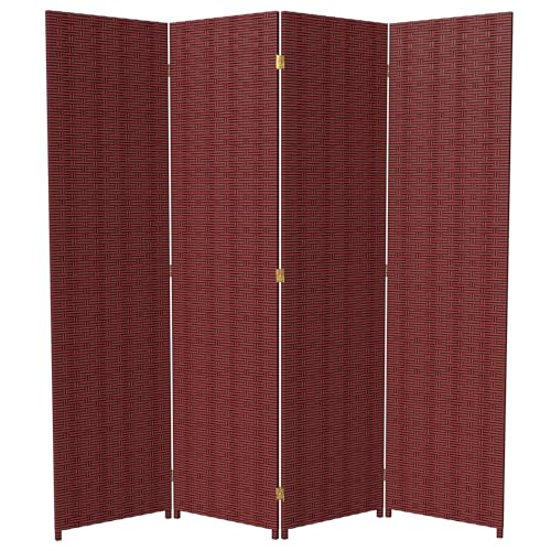 Red Lantern 6 ft. Tall Woven Fiber Room Divider, 4 Panels, Red-Black Red Lantern