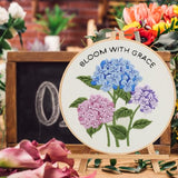 Nuberlic Hydrangea Embroidery Kits for Beginner Adults Cross Stitch Kit with Stamped Pattern Include Cloth Hoops Threads Needles