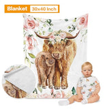 Duckbe Baby Crib Bedding Set - Highland Cow Design Nursery Bedding 3 Pcs Set - Chic Soft Blanket, Sheet, Pillowcase for Newborns Boys Girls Gifts Color25 Duckbe