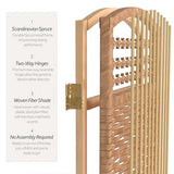 4 ft. Short Fiber Weave Folding Screen - Natural - 3 Panels Red Lantern