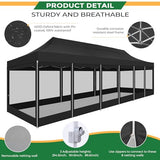 COBIZI 10x30 Heavy Duty Pop Up Canopy with 8 Sidewalls, Commercial Gazebo Party Tent with Mosquito Netting Wall Easy Set Up Outdoor Instant Screen Tent for Backyard, Patio, Garden, Black COBIZI