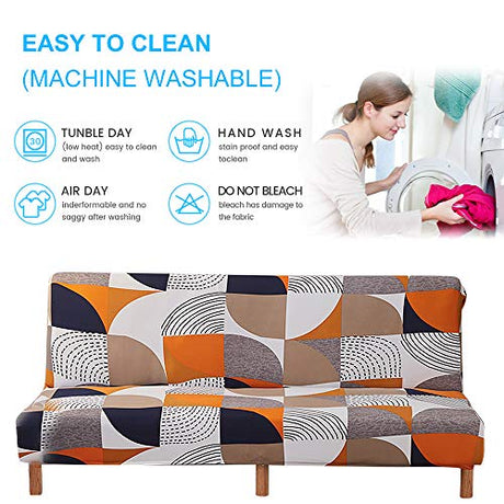MIFXIN Stretch Futon Cover Armless Sofa Slipcover Elastic Spandex Folding Sofa Bed Couch Cover Printed Washable Furniture Protector for Sofa Without Armrest (Orange Geometry) MIFXIN