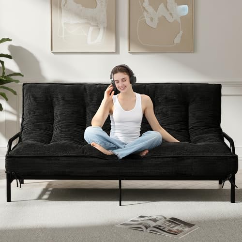 NLDD 8" Futon Mattress Full Size, Ultra Thick Futons Sofa Couch Bed Sleeper Sofa Bed, Versatile Floor Futons Japanese Floor Mattress, Black (Frame Not Included) NLDD