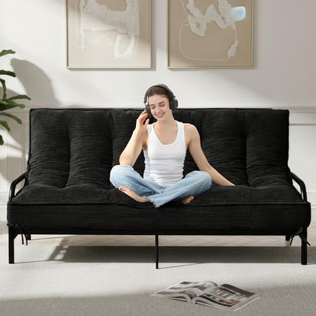 NLDD 8" Futon Mattress Full Size, Ultra Thick Futons Sofa Couch Bed Sleeper Sofa Bed, Versatile Floor Futons Japanese Floor Mattress, Black (Frame Not Included) NLDD