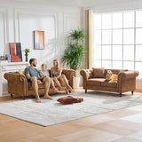 Mid Century Modern Faux Leather Couch Set of 2, Tufted Couch and Loveseat Set muebles para la sala Comfy Chesterfield Upholstered Office Furniture Living Room Sofa Set 2 Piece (Brown, 3+3 Seater) SLEERWAY