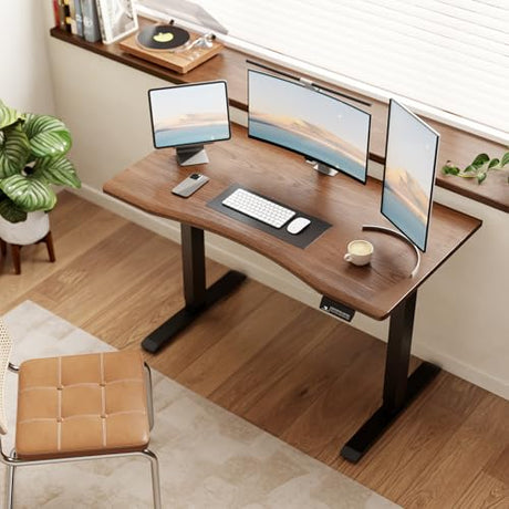 Solid Wood Electric Standing Desk 47"x23.6"Home Office Desk,Adjustable Workbench with 3 Stages Dual Motor, Computer Workstation with T-Shaped Metal Bracket,Walnut Standing Table for Gaming Room(1 Box) YAZIFIRSTLY
