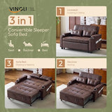 VINGLI Rustic Futon Sofa Bed Convertible Loveseat Sleeper Sofa Couch, Pullout Sofa Fold Out Couch Bed with USB Ports, Cup Holders, Armrest for Living Room, Bedroom Apartment Room VINGLI