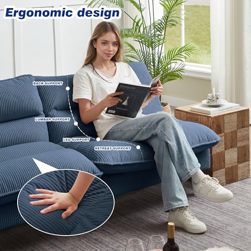 Chireca 72" Futon Sofa Bed, Convertible Futon Couch with Adjustable Backrest, Modern Corduroy Sleeper Sofa for Small Spaces, Living Room, Office, Blue Chireca