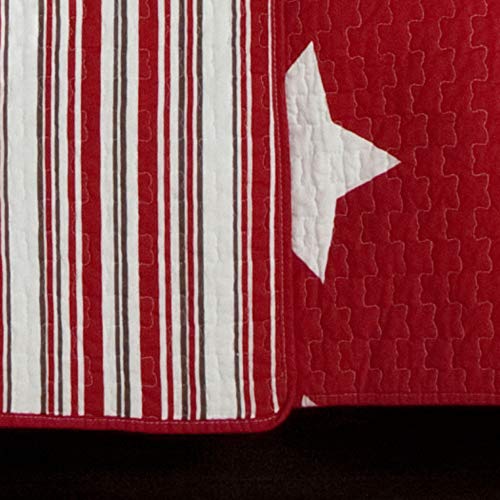 Lush Decor Star Quilt - Reversible 2 Piece Pattern Striped Bedding Set with Pillow Sham - Twin - Red Lush Decor