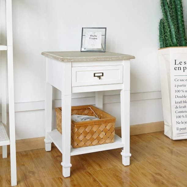 Kinfant Farmhouse End Tables Nightstands White Set of 2 - Rustic Wooden Nightstands Set for Bedroom, Living Room Set of 2, White Kinfant