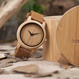 BOBO BIRD Men's Bamboo Wooden Watch with Brown Cowhide Leather Strap Japanese Quartz Movement Sports Casual Watches Gift with Box BOBO BIRD