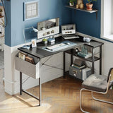 CubiCubi L Shaped Desk, 47 Inch Computer Desk with Reversible Storage Shelves Home Office Corner Desk Study Writing Table, Black CubiCubi