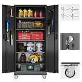 Reemoon 71" H Garage Storage Cabinets with 5 Adjustable Shelves and Door Pegboard,Metal Storage Cabinets with Wheels for Garage Home,Required Assembly,Black Reemoon