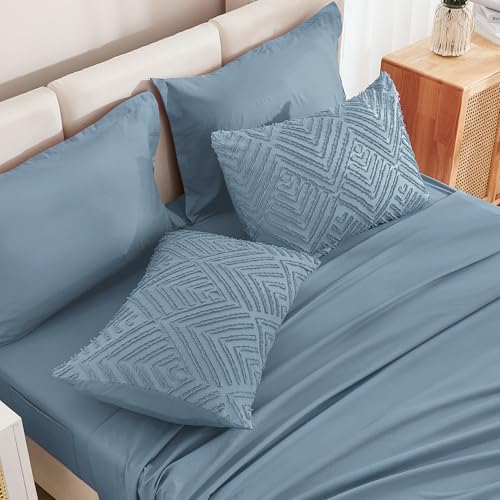 Andency King Size Comforter Set 7 Pieces Grayish Blue - Bed in a Bag King Boho Lightweight Fluffy Tufted Bedding Sets with Comforter, Sheets, Pillowcases & Shams Andency