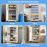 Aobabo Upgraded Garage Storage Cabinets with Wheels,Metal Storage Cabinets with 5 Adjustable Shelves for Garage Home Office Storage,White,71''H*34''W*18''D,Assembly Required Aobabo