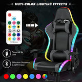 Gaming Chair with Speakers Video Game Chair with RGB LED Lights Ergonomic Racing Office Chair PU Leather Recliner Computer Chair Swivel E-Sports Chair with Lumbar Support Headrest Armrest, Black YOUTHUP