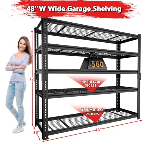 Storage Shelves, Garage Shelving Heavy Duty 2800 LBS Capacity, 48"L x 18"W x 72"H Adjustable Metal Shelving Organizer Wire Rack, 5 Tier Utility Shelf Unit for Pantry Closet Warehouse Organization MODCART