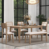SogesHome Classic 6-Piece Dining Table Set, Rectangular Wooden Kitchen Table with Upholstered Chairs & Bench for Dining Room, Traditional Retro Farmhouse Dining Table for Kitchen, Natural SogesHome