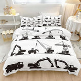 Single 61" x 79" Bedding Duvet Cover Set - White and Black Modern Construction Vehicle Minimalist Printed 3 Piece Brushed Microfiber Comforter Quilt Cover with Zipper Closure for Men and Women Generic