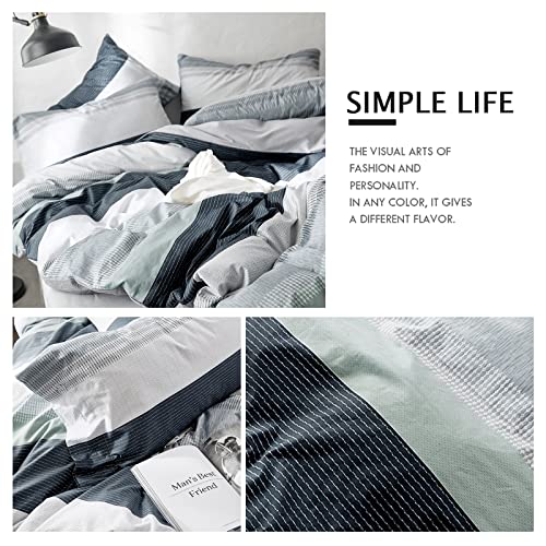 VM VOUGEMARKET Striped Bedding Duvet Cover Set King,3 Pieces Gray Blue Duvet Cover Sets,100% Cotton Modern Simple Comforter Cover with Zipper-King,Martin VM VOUGEMARKET
