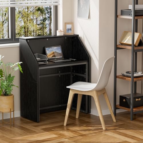 IGERI Small Black Reception Desk with Counter for Salon 31.5 Inch Front Modern Standing Receptionist Room Tables Checkout Counter for Office IGERI