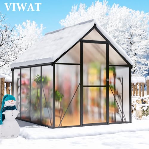 VIWAT 6x7.5 FT Greenhouse for Outdoors, Polycarbonate Greenhouse with Quick Setup Structure and Roof Vent, Aluminum Large Walk-in Greenhouse for Outside Garden Backyard, Black VIWAT