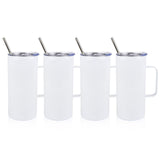 MAIKESUB 4 Pcs Sublimation Blank Skinny Tumbler 16 OZ White Mugs with Handle and Straw Double Wall Stainless Steel Coffee Travel Straight Mug with Sliding Lid MAIKESUB