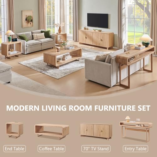 IFGET 63-Inch Long Console Table, 31.5" Tall Modern Entryway Table with Open Storage Shelf, Curved Profile Design, Narrow Wood Sofa Table Behind Couch Table for Living Room, Hallway,Foyer, Natural Oak IFGET