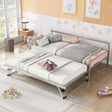 Nahenduo Twin Size Daybed with Pop up Trundle & Adjustable LED Lights, Futon Frame Bed, Metal Sofa Bed Frame for Living Room Bedroom Guest Room, Small Space, No Box Spring Needed (Sliver) Nahenduo
