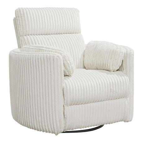 Pemberly Row Contemporary Fabric Swivel Glider Recliner in Ivory with USB Charging Ports and 2 Comfort Pillows for Living Room Pemberly Row