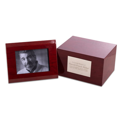 Deering Moments Custom Personalized Solid Wood Cremation Urn with Picture Frame, up to 260lb - WoodArtSupply