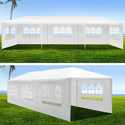 10X30 FT Pop Up Canopy Tent, Outdoor Event Gazebo with 8 Removable Sidewalls, Wind-Resistant Frame & Easy Setup for Receptions, Party, Wedding, Corporate Events, White CuisinSmart
