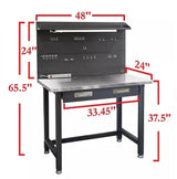 Heavy Duty Lighted Workbench with Pegboard, 48W x 24D x 65.5H inches (Graphite, Stainless Steel Top) WoodArtSupply