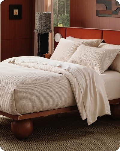 Bedsure Cotton Duvet Cover King - 100% Cotton Waffle Weave Beige Duvet Cover King Size, GentleSoft™ and Breathable Bedding Set for All Season, 3 Pieces, 104"x90" Bedsure