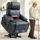 Brage Living Power Lift Recliner Chair for Elderly with Massage & Heat, PU Leather Electric Recliner with USB Charge Port, 160° Adjustable Recline, Stand Assist, Remote Control, Cup Holders (Black)