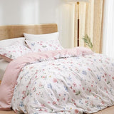 PHF Ultra Soft Floral Duvet Cover Queen Size, Printed Bedding Set 3 Pieces, Comfy Durable Farmhouse Duvet Cover Set with 2 Pillow Shams, Zipper Closure and 8 Ties, 90"x90", White & Pink PHF
