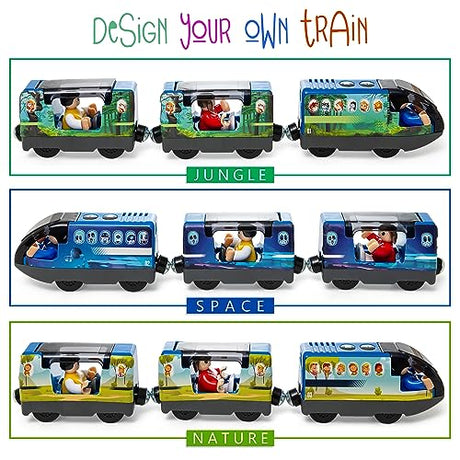 KipiPol Battery Operated Action Locomotive Toy Train Set for Wooden Train Tracks, (Magnetic Connection)-Compatible with Thomas The Train Toys, Brio Train Set for Toddlers 3-5 and up Kipipol