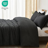 PHF Ultra Soft Waffle Weave Comforter Set Queen Size, 3 Pieces Lightweight Breathable Comfy Bedding Set, Comfy Textured 1 Comforter with 2 Pillow Shams, Black PHF