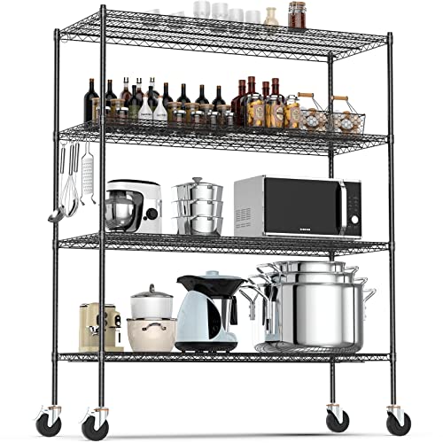 Raynesys Wire Shelving with 4" Wheels, 2000Lbs Heavy Duty 4-Tier Shelving Metal Shelves, 60x24x72in Steel Wire Storage Shelf Commercial Grade Adjustable Utility Rack for Garage, Kitchen Raynesys