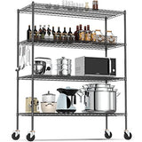 Raynesys Wire Shelving with 4" Wheels, 2000Lbs Heavy Duty 4-Tier Shelving Metal Shelves, 60x24x72in Steel Wire Storage Shelf Commercial Grade Adjustable Utility Rack for Garage, Kitchen Raynesys