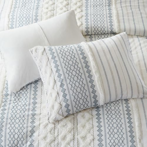 INK+IVY 100% Cotton Duvet Mid Century Modern Design, All Season Comforter Cover Bedding Set, Matching Shams, Full/Queen, Imani Chenille Navy INK+IVY