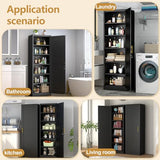 Lusiwry Tall Narrow Slim Metal Storage Cabinet with Lock and 5 Adjustable Shelves,Steel File Cabinets,Kitchen Pantry Cabinet Locker Organizer - 67" Storage Cabinets for Bathroom,Bedroom,Office,Black Lusiwry