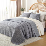 softpage Navy Quilts Queen Size， Cotton Bedspreads Queen Size，3-Pieces Queen Quilt Set with Blue Stripe Bedding Coverlet Light Weight Quilted Blanket with 2 Pillow Shams softpage