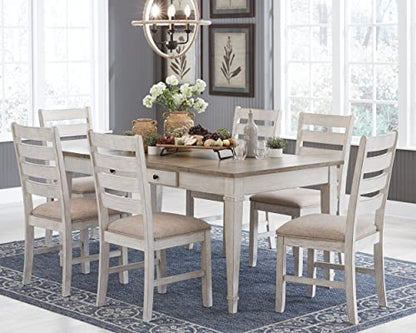 Signature Design by Ashley Skempton Farmhouse Rectangular Dining Room Table with Storage, White & Light Brown - WoodArtSupply