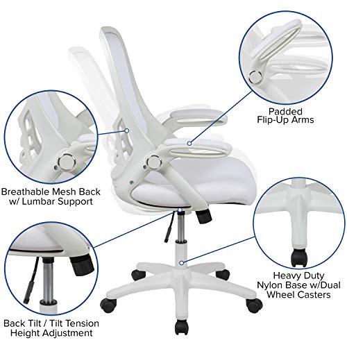 Flash Furniture Porter High-Back Swivel Office Chair with Adjustable Lumbar Support and Height, Ergonomic Mesh Desk Chair with Flip-Up Armrests, White Flash Furniture