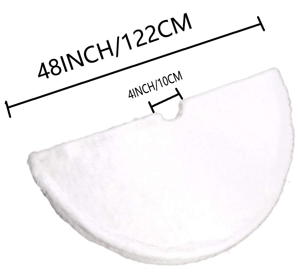 AOGU 48 Inch Faux Fur Christmas Tree Skirt White Plush Skirt for Merry Christmas Party Christmas Tree Decoration AOGU