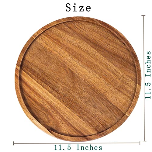 11.5 Inches Candle Holder Tray Home Decor, Round Wood Tray for Coffee Table, Small Wooden Serving Tray, Decorative Trays for Home Decor - WoodArtSupply