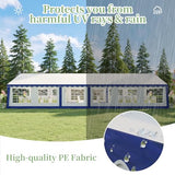 LUXOAK 20 x 40 FT Extra Large Outdoor Event Shelter, Wedding Party Tent with Sidewall Windows & 2 Side Doors, Heavy Duty Canopy Gazebo Tent for Garden Patio Carport, White with Blue Stripes LUXOAK